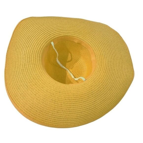 New Yellow straw beach sun hat with bow - Picture 4 of 6